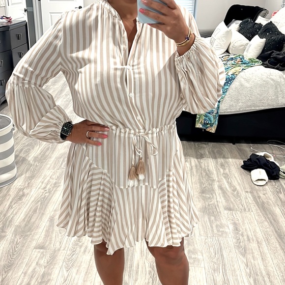 Dresses | Beige And White Striped Dress | Poshmark